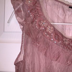 Elie Tahari Mauve Top - Beaded, Embroidery - Large